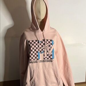😄Powder pink MTV hooded sweatshirt XXL music